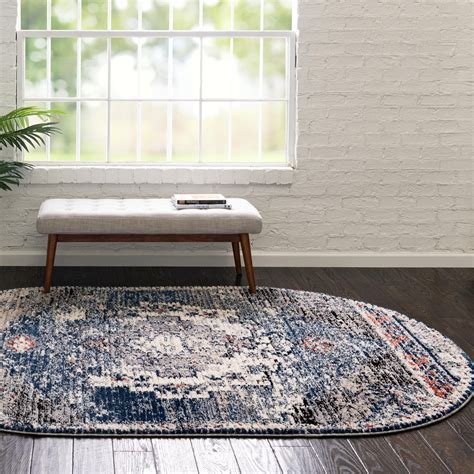 Rugscom Tucson Collection Rug 4x6 Oval Blue Low Rug Perfect For