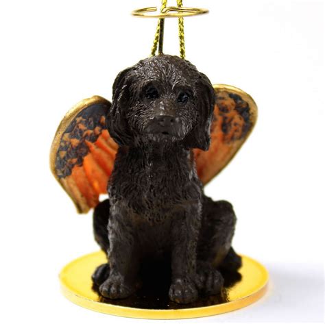 Labradoodle Ornament Angel Figurine Hand Painted Chocolate