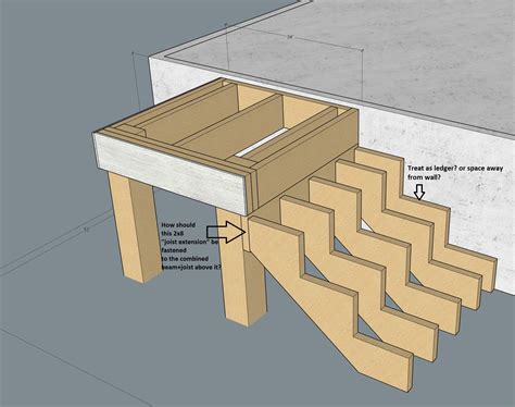 Framing How Should I Fasten Lowered Stair Stringers To My Deck