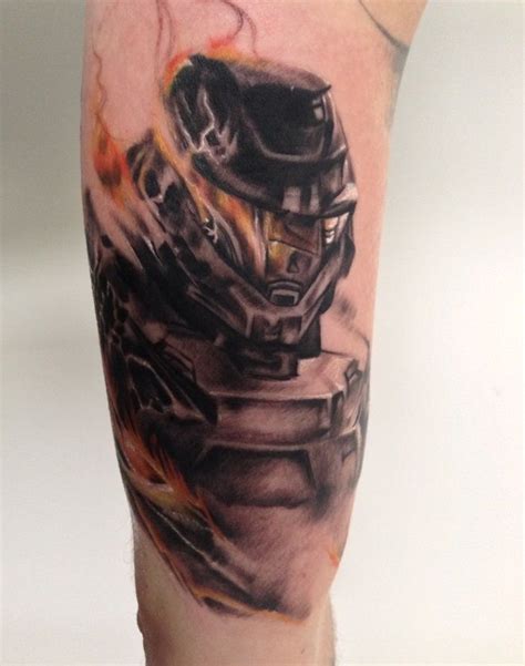 Painless and easy to apply. Tattoo Tuesday: Flaming Helmet | Tattoos, Halo tattoo ...