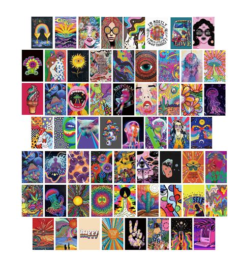 Buy Btaidi 60pcs Hippie Trippy Drippy Aesthetic Pictures Wall Collage