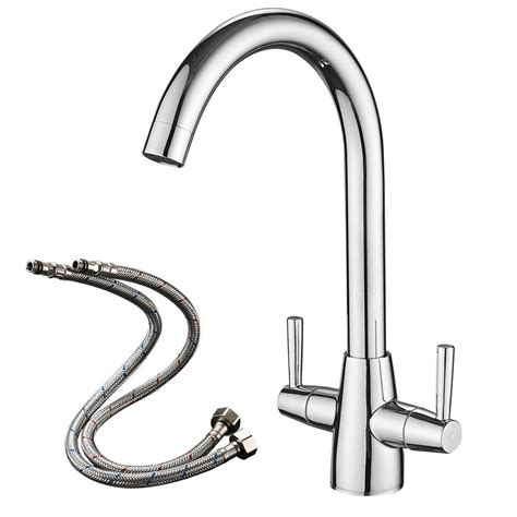 Heable Kitchen Mixer Tap Dual Lever Swivel Spout Chrome Sink Taps With