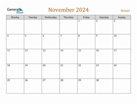 Free November 2024 Brunei Calendar