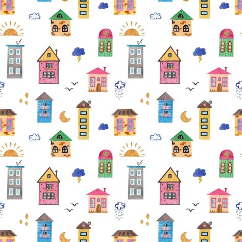 Premium Photo Multicolored Houses Seamless Pattern Watercolor