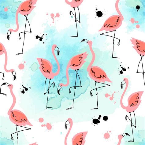 Premium Vector Seamless Pattern With Flamingos On A Watercolor