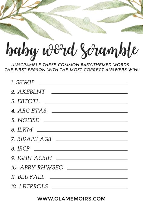 Unscramble The Baby Words Baby Shower Game Mickey Themed