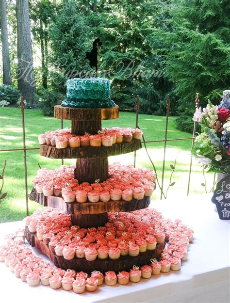 Teal Coral wedding cupcake tower Ombré rose swirls Cupcake tower