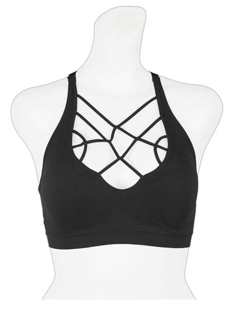 flying street ladies black seamless criss cross strap padded bra 6 piece set