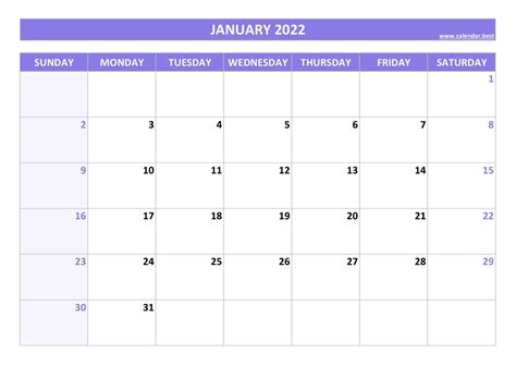 January 2022 Calendar Calendarbest