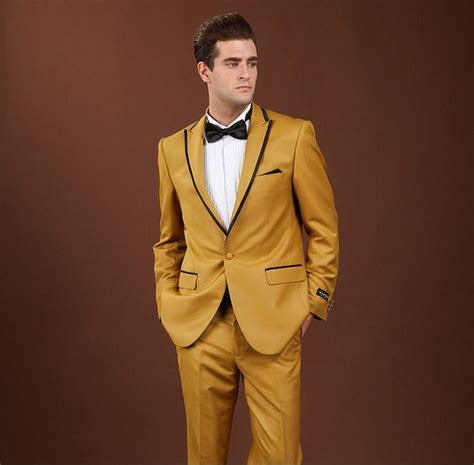 New Arrival One Button Gold Yellow Groom Tuxedos Groomsmen Mens