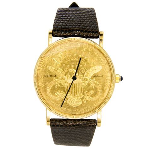 There's a thin portion that makes up the case back and the thicker half is hollowed out and a movement is placed inside. CORUM $20 Gold Coin Gents Wrist watch at 1stdibs