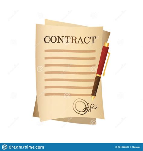 Paper Contract Agreement And Pen Isolated Cartoon Design Legal