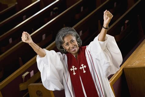 African American Female Reverend Cheering Center For Healthy Churches