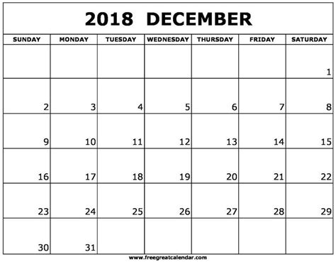 Blank December 2018 Calendar Printable Gloria Wilson Medium