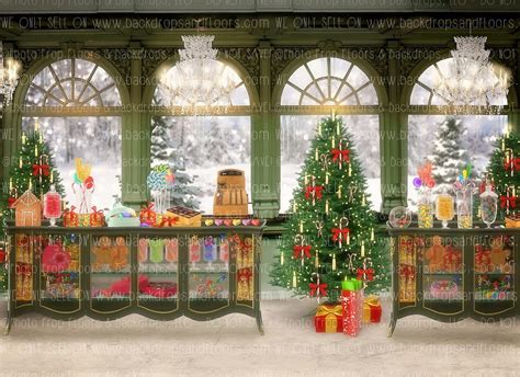 Christmas Storefront Photography Backdrop Santas Etsy