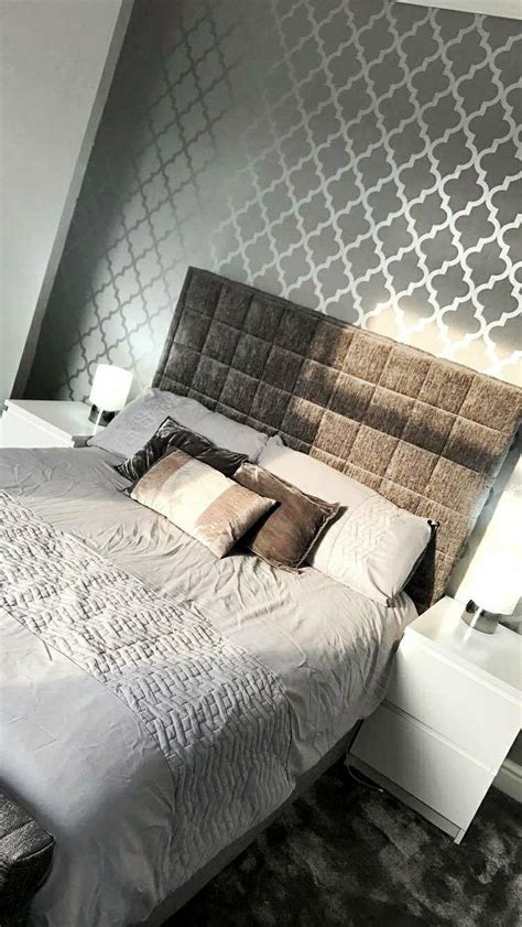 Camden Trellis Wallpaper In Soft Grey And Silver Wallpaper Bedroom