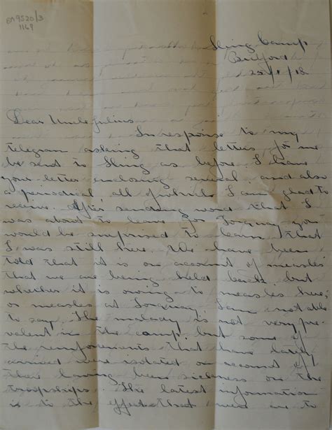 January 25th 1918 Letter From Bernard Sladden To His Uncle Julius