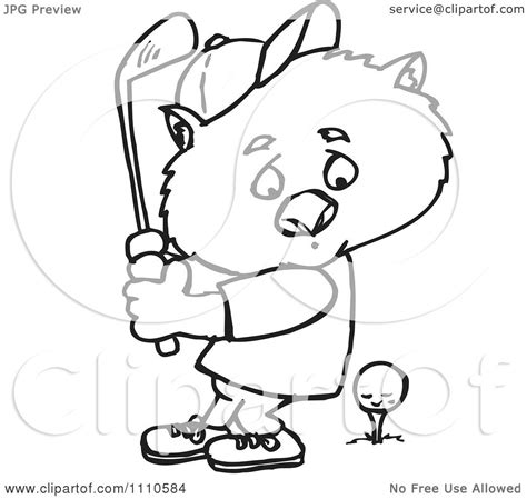 Clipart Black And White Aussie Wombat Golfing Royalty