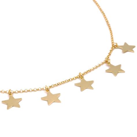 Golden Plated Silver Necklace Star Pendants