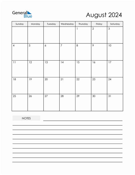 August 2024 Monthly Calendar Pdf Word Excel