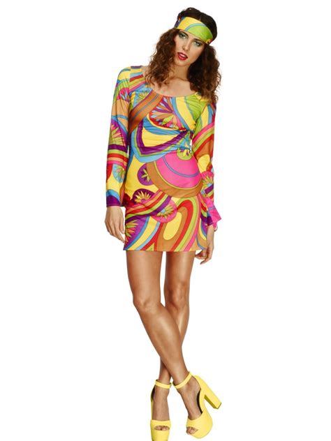ladies hippy costume 60s 70s psychedelic hippie flower power womens fancy dress ebay