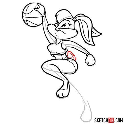 How To Draw Lola Bunny Playing Basketball Sketchok Easy Drawing Guides