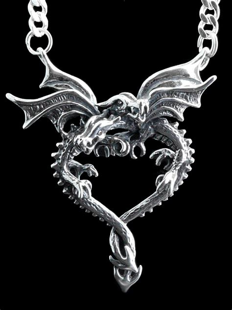 Dragon Necklace Dragon Heart Pendant With Figaro Chain Etsy