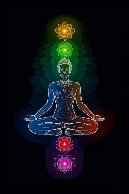 Premium Ai Image Meditating Human In Lotus Pose Colorful Chakras And Aura Glow Mandala