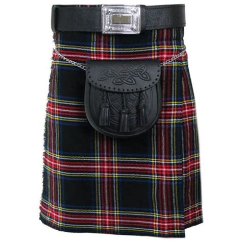 Traditional Black Stewart Tartan 5 Yard Scottish Kilt In 13oz Vikinsons