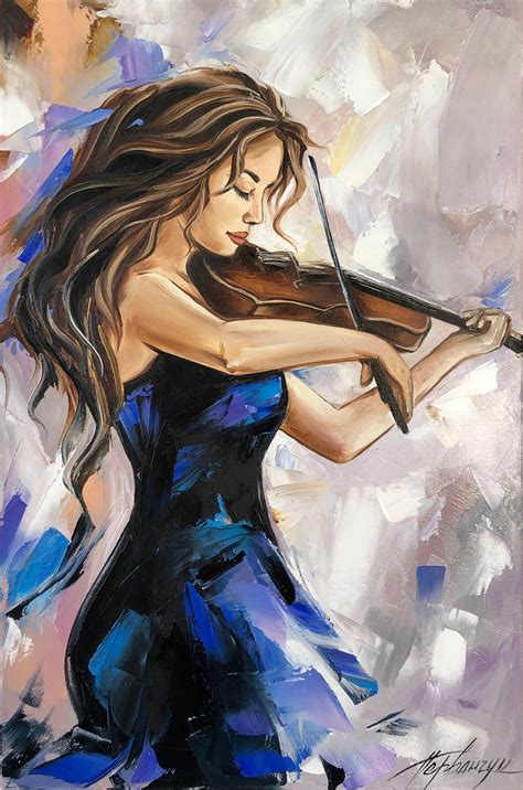 Abstract Girl With Violin Oil Painting Modern Woman Art Music Etsy