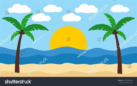 Sunrise Sunset Beach Landscape Tropical Island Stock Vector Royalty