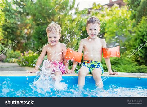Cute Happy Kids Jumping Into Swimming Stock Photo 470651243 Shutterstock