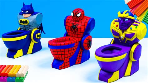 Diy Toilet Mixed Superheroes Spider Man Thanos Batman With Clay 🧟