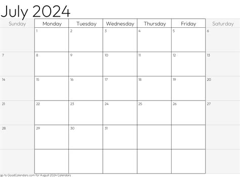 Shaded Weekends July 2024 Calendar Template In Landscape