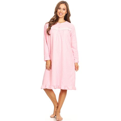 Premiere Fashion 14027 Fleece Womens Nightgown Sleepwear Pajamas Woman Long Sleeve Sleep Dress