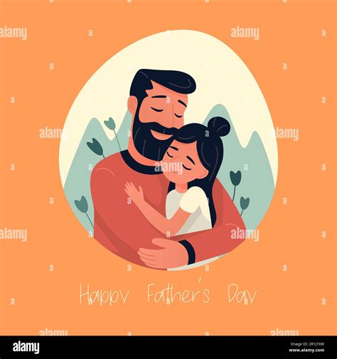 Cartoon Flat Characters Father And His Little Daughter Happy Smiling
