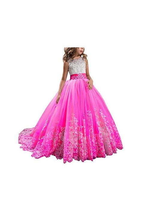 Ksdn Hot Pink Lace Bodice Tulle Ball Gown Flower Girl Dresses Communion