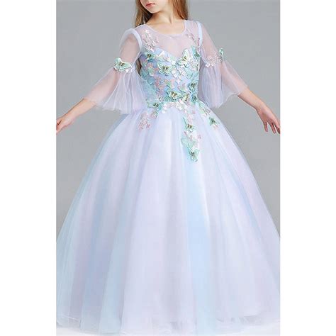 Unomatch Kids Girls Roud Neck Lace Decorated Wedding Dress Walmart