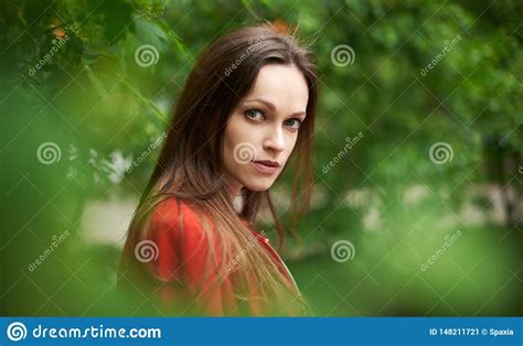 Close Up Portrait Of Sensitive Woman In The Park Stock Image Image Of