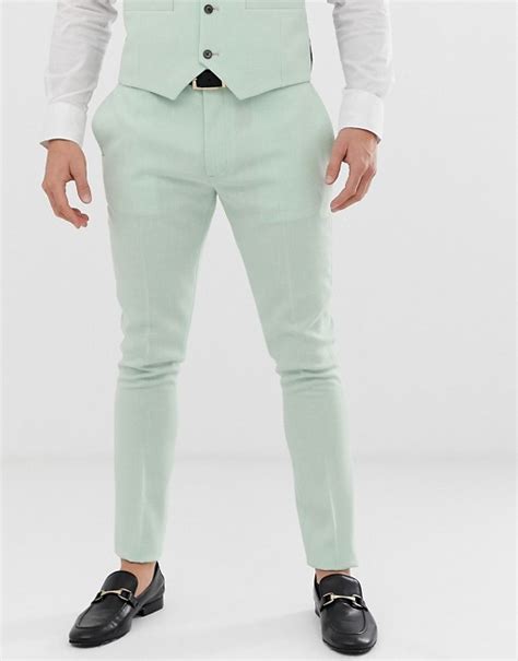 Asos Design Wedding Super Skinny Suit Pants In Green Cross Hatch Asos