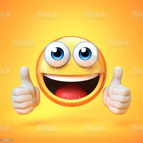 Thumbs Up Emoji Isolated On Yellow Background Emoticon Giving Likes 3d