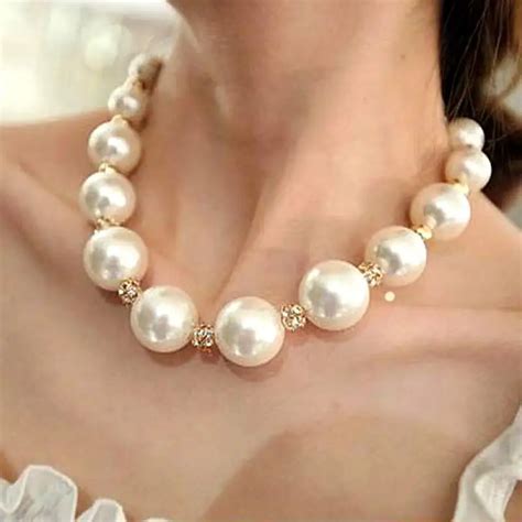 New Fashion Celebrity Big White Large Pearl Beads Necklace Chain