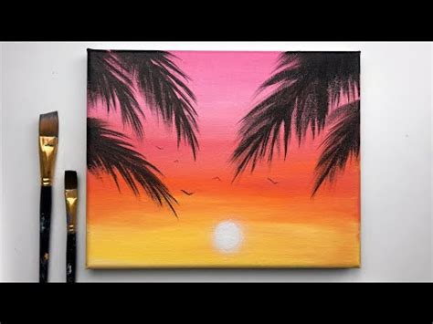 Watercolor painting techniques and tutorials. Simple Sunset Acrylic Painting For Beginners | Painting on Canvas Step By Step - YouTube