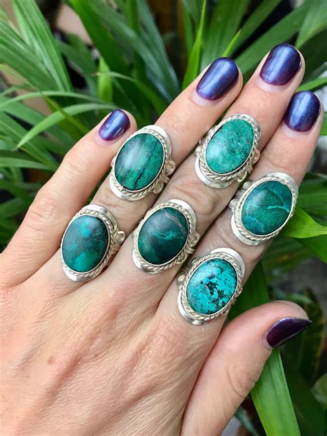 925 Silver Peruvian Rings Chrysocolla Ring 925 Sterling Silver