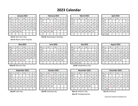 Printable Yearly Calendar 2023 Free Calendar