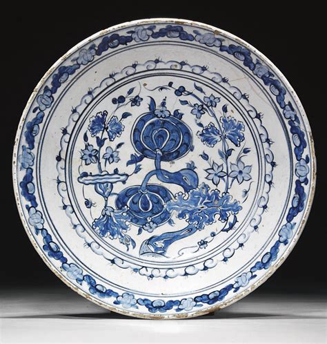 An Iznik Blue And White Pottery Dish Ottoman Turkey Circa