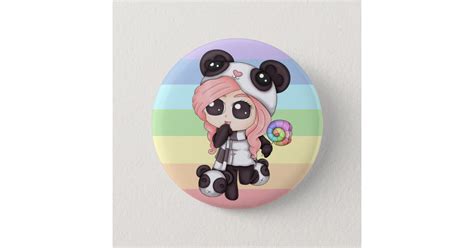 Cute Rainbow Anime Panda Girl Pinback Button Zazzle
