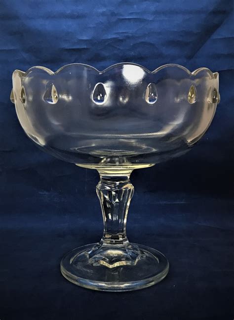 Teardrop Pedestal Compote Clear Glass By Indiana Glass Etsy