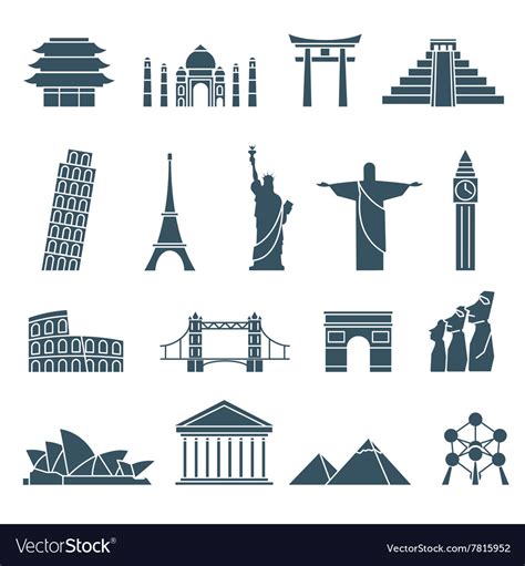 World Landmarks Icons Abstract Set Royalty Free Vector Image