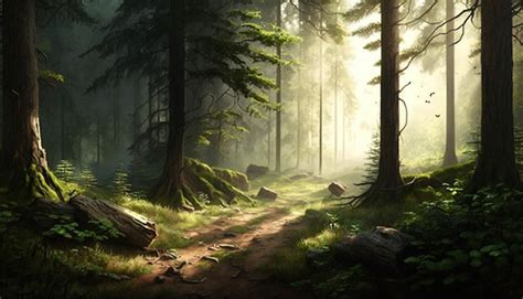 Premium Ai Image Painting Of A Path Through A Forest Generative Ai